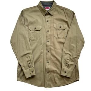 Wrangler Men’s M Comfort Flex Utility Shirt Tan Stretch Cotton Workwear Western